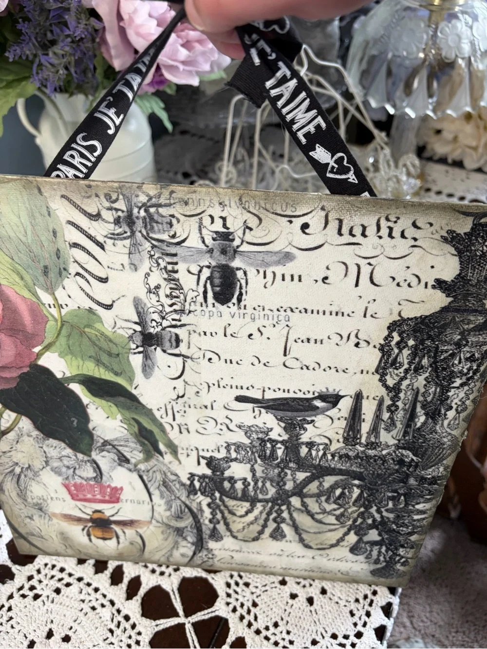 Floral & Black Chandelier Canvas Wall Art Victorian French Provincial ShabbyChic